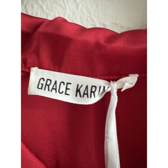 GRACE KARIN Satin Blouse Wide Lapel V Neck Long Sleeve NWT red XL classic office - Picture 8 of 12